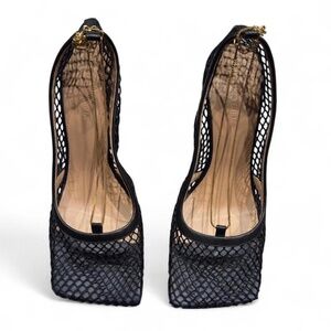 Bottega Veneta Black Mesh Net Square Toe Heels 38.5